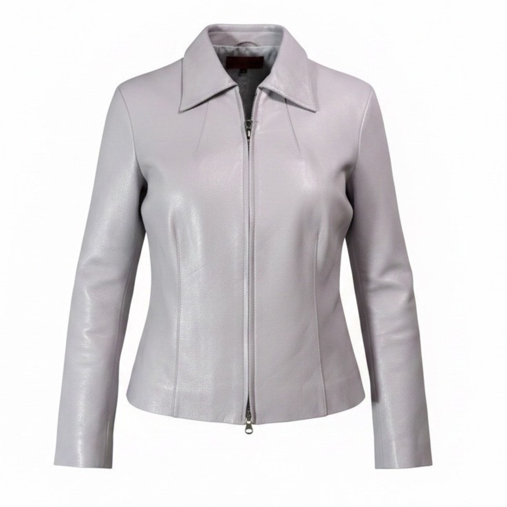 Nicola Berti Italy Leather Jacket Women's S Lilac YKK Double Zip Genuine Moto